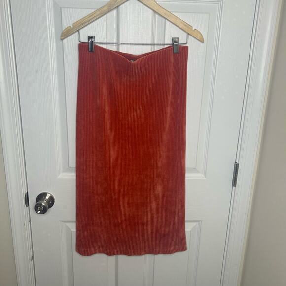 Anthropology Size Medium Pencil Skirt Lined Orange Velour Soft - Picture 2 of 8